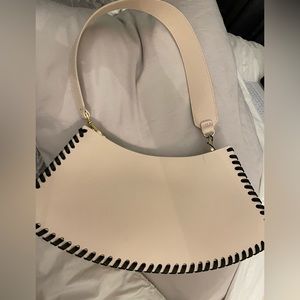 Elleme Swing Bag. As seen on Emily in Paris. Cream with Black woven edge. NWT